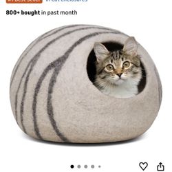 Cat Cave – Premium Felt Cat Bed for Indoor Cats, Handmade 100% Merino Wool, Cat (Light Grey, Large)