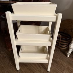 VINTAGE HANDMADE FOLK ART STYLE 3-BIN ROLLING STORAGE CART