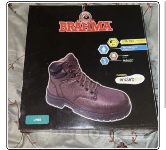 BRAHMA Steel Toe Waterproof Brown Leather Lace Up Boots Mens 