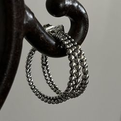 Designer Michael Dawkins Sterling Drop Granulated Bead 1.5” Hoop Earrings Org. $74.89