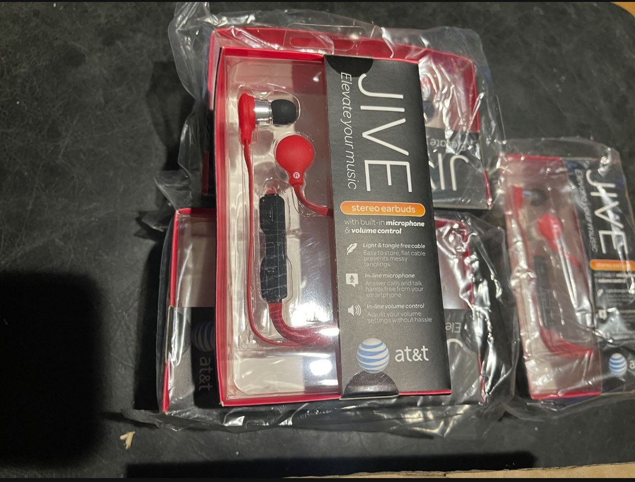 AT&T EBVO1-RED Jive Noise Isolating Earbuds with In-Line Microphone and Volume Controls, Red