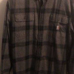 Carhartt Loose Heavyweight Long Sleeve Flannel Shirt Gray Mens