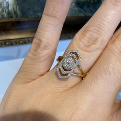 14K Yellow Gold Natural Diamonds Beautiful Ring Perfect Sparkling Gift For Holidays 