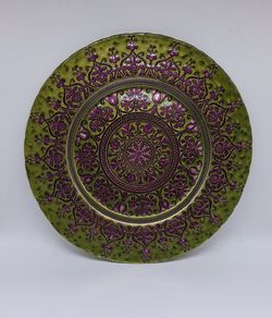 15.5 in. Large Decorative Floral Pattern Glass Server Platter Plate