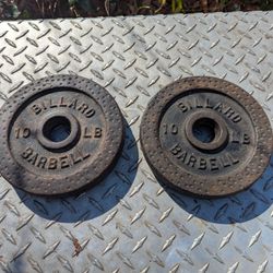 Vintage Billard Barbell 10 lb Standard Cast Iron Weight Plates