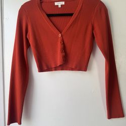 Orange Cropped Long Sleeve Cardigan