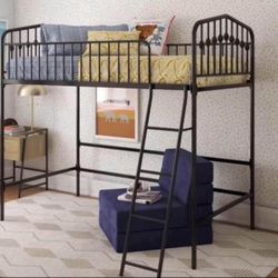 Metal Twin Loft Bed, Black 