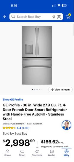 Like new GE Profile 27.9 Cu. Ft. 4-Door French Door Smart Refrigerator – Stainless Steel