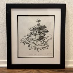 Mycelium Planet Mushroom Art Attributed to Bill Ogden, Framed