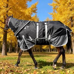 1200 Denier Horse Turnout Blanket for Real Horses with Detachable Hood & Belly Wrap – Medium Weight