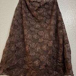 Calvin Klein Brown Floral Lace A-Line Knee Length Skirt S/64CN UK10 F38