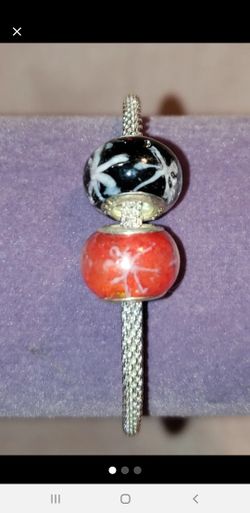 2 Murano Glass Silver Charms Beads