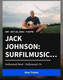 Jack Johnson Tickets Oct 10 Hollywood Bowl