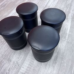 Set of 4 Black Round Ottomans / Stools