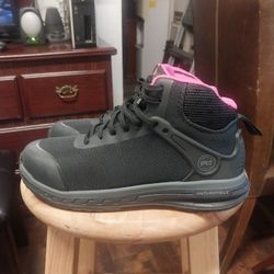 Ladies  Timberland  Steel  Toe  Slip  Resistant  Work  Boots   -   Black &  Hot  Pink  🔥   Color