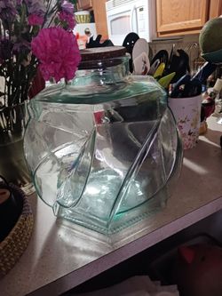 EX LARG HUGE GORGEOUS GLASS CONTAINER CORK TOP NEW FR.HOME GOODS PAID 34 SELL 1ST 8$ GETS IT