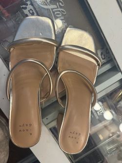 A New Day Gold Strappy Block Heel Sandals