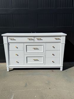 White Wood Dresser with Gold Hardware