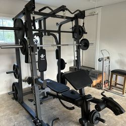 Vesta Fitness Smith Machine 2001 w/Bench Attachment | 230lb Bumpers Weights | 7ft Olympic Bar | Fitness | Gym Equipment | FREE DELIVERY🚚 