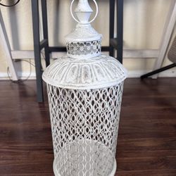 Distressed White Metal Decorative Lantern