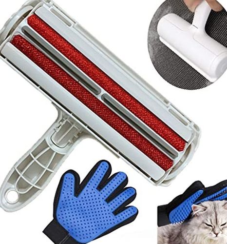 Dog Hair Remover Roller & Pet Grooming Glove, Pet Grooming Kit Gentle Deshedding Brush Glove Efficient Pet Hair Remover Mitt