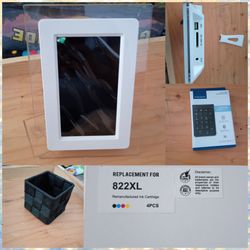 Random office supplies and digit photo frame