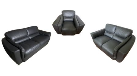 Natale Martha's Vineyard Black Italian Leather Armchair, Loveseat and Sofa - Set of 3