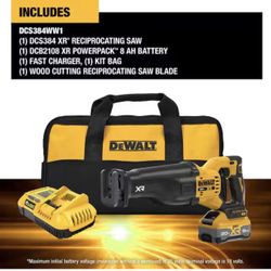 DEWALT 20V XR Lithium-Ion Cordless Reciprocating Saw Kit with 8.0Ah POWERPACK Battery and Fast Charger