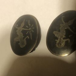 Antique Siam Sterling Silver Clip On Earrings Excellent Condition