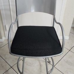 1- Heavy Duty Silver  Swivel Metal Bar Stool with Cushion Seat
