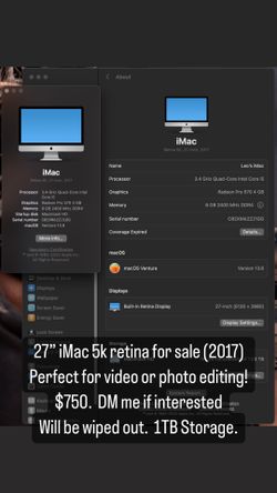 27" iMac 5k retina for sale (2017)