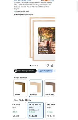 KINLINK 2 Pack Solid Wood Natural A2/A3 Picture Frames (n19)