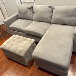 Grey Sofa With Removable Ottoman 