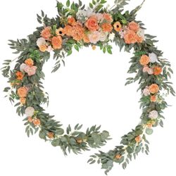 TINGE TIME 9FT Flower Garland With Rose, Handcrafted Eucalyptus Floral Garland For Wedding Sweetheart Table, Wedding Arch Flowers For Backdrop Head Ta