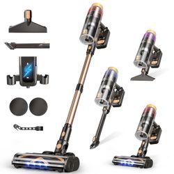 Cordless Vacuum Cleaner, Upgraded 600W 50KPA 70Mins Vacuum Cleaners for Home, Self-Standing Stick Vacuum, Wall Mount Charge & Touch Screen, Anti-Tangl