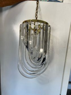 Lucite and Brass Chandelier Pendant Light