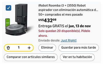 IRobot Roomba i3 + (3550) Robot aspirador con eliminación automática de suciedad, se vacía solo, mapeo conectado a Wi-Fi