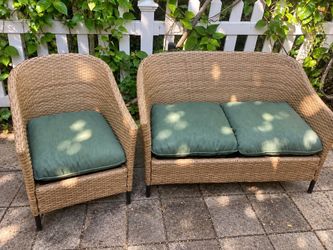 Outdoor Wicker Patio Loveseat & Chair Set w/ Cushions
