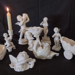 9 Antique/ Vintage White Ceramic Figures
