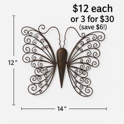 🦋 Metal Butterfly Wall Art – $12 Each or 3 for $30