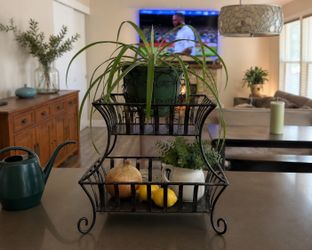 Decorative Black Metal 2-Tier Countertop Stand | Kitchen, Fruit or Plant Display