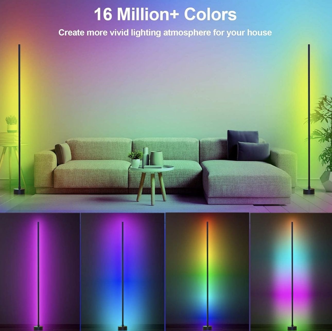 Miortior Corner Floor Lamp, 2 Pack Smart LED Corner Lamp Works with App/Remote/Button Control, RGB Floor Lamp with 16 Million DIY Colors, 68+ Scene, M