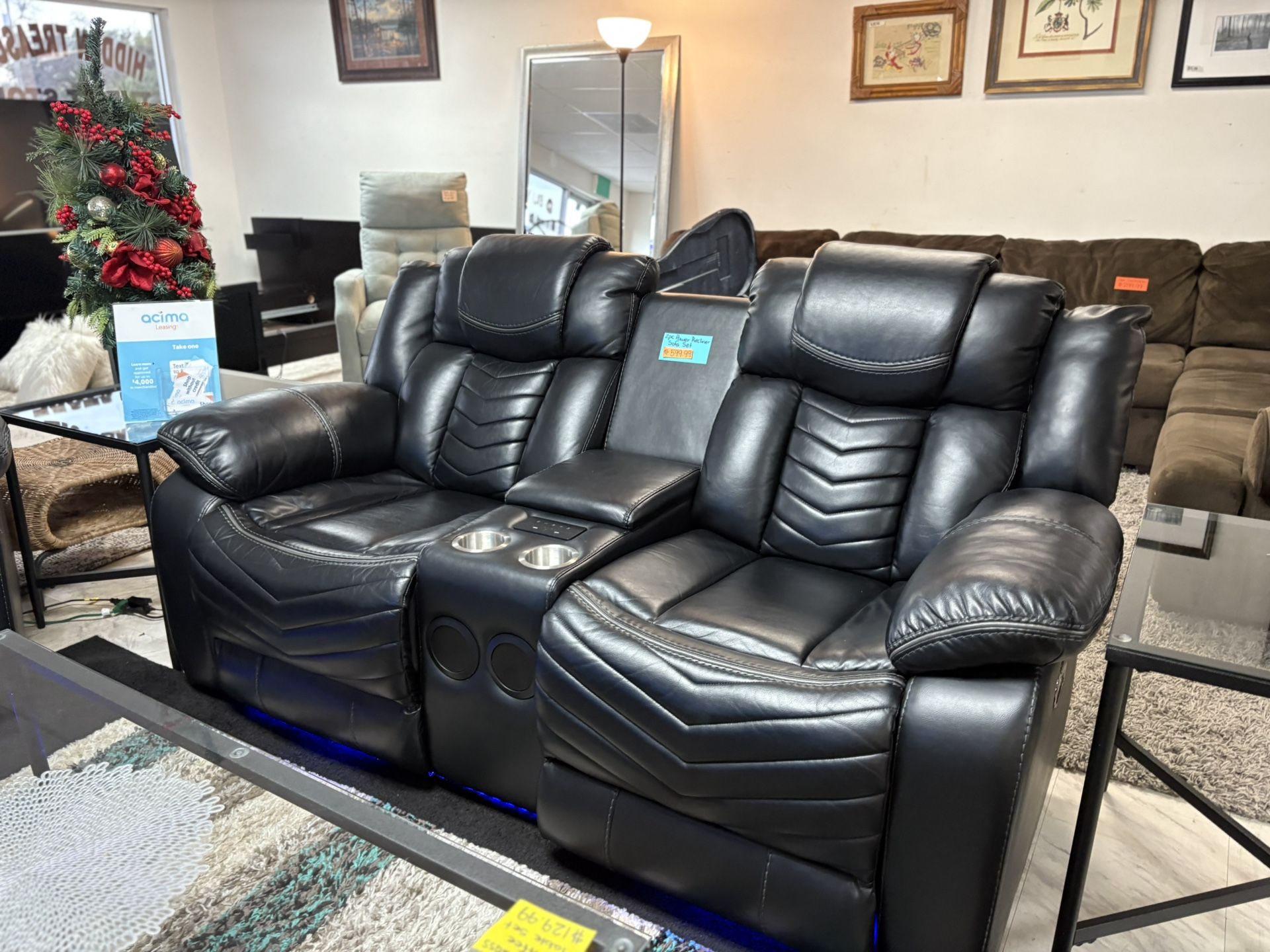 2pc Bonded Leather Power Recliner Sofa Set $599.99