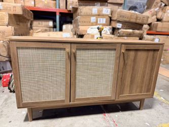 Sideboard, Modern Farmhouse Boho Accent Buffet Storage Cabinet, Natural Rattan Doors $140