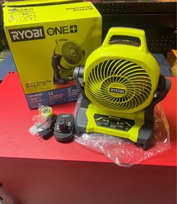 New RYOBI ONE+ 18V Cordless 7-1/2 in. Bucket Top Misting Fan Kit with Compact Battery and Charger