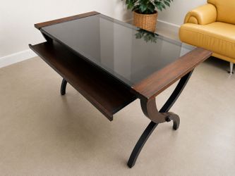 Tempered glass and wood computer desk
