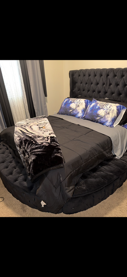Velvet Tufted Platform Storage Bed includes 1 Mirror, and 2 night stands