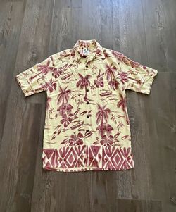Men's Tropical Short-Sleeve Camp Shirt - Beige with Red Palm Print