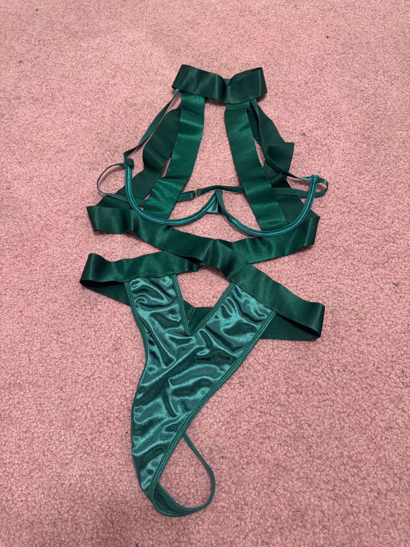 New large green bodysuit lingerie panty stretchy cut out