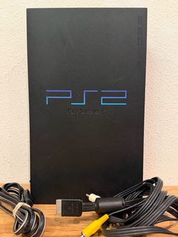Sony PlayStation 2 PS2 Fat Black Console + Wires SCPH-30001 Tested Working
